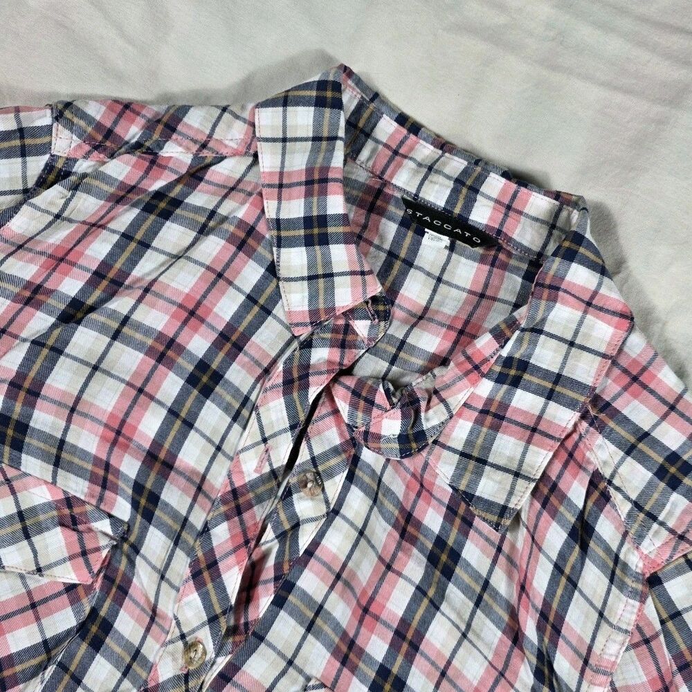 Staccato Plaid Checkered Western Shirt Long Sleeve Button Down Women's Sz Med